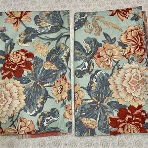 Waverly King Pillowcases Floral Tan Teal Burgundy Plaid Back 36” x 20